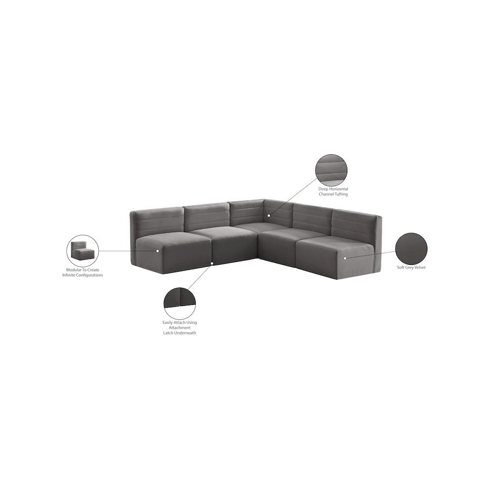 Quincy Grey Velvet Modular Sectional