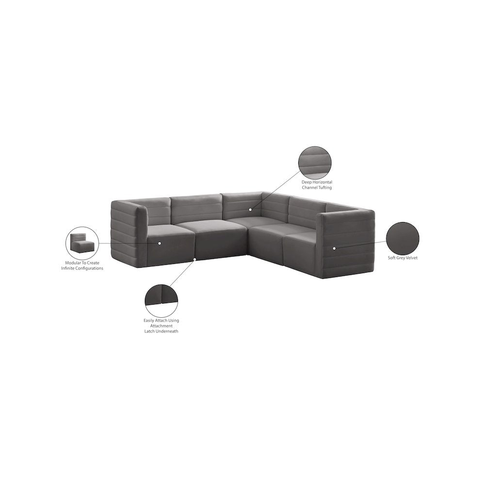 Quincy Grey Velvet Modular Sectional