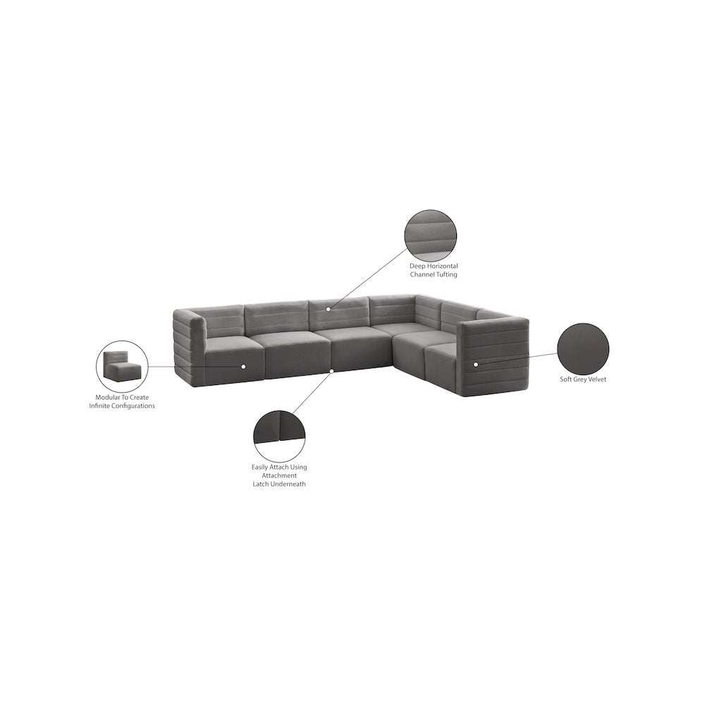 Quincy Grey Velvet Modular Sectional
