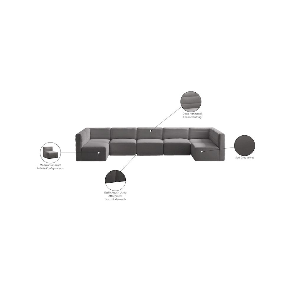 Quincy Grey Velvet Modular Sectional