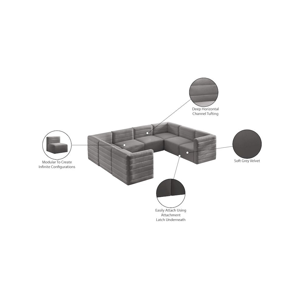 Quincy Grey Velvet Modular Sectional