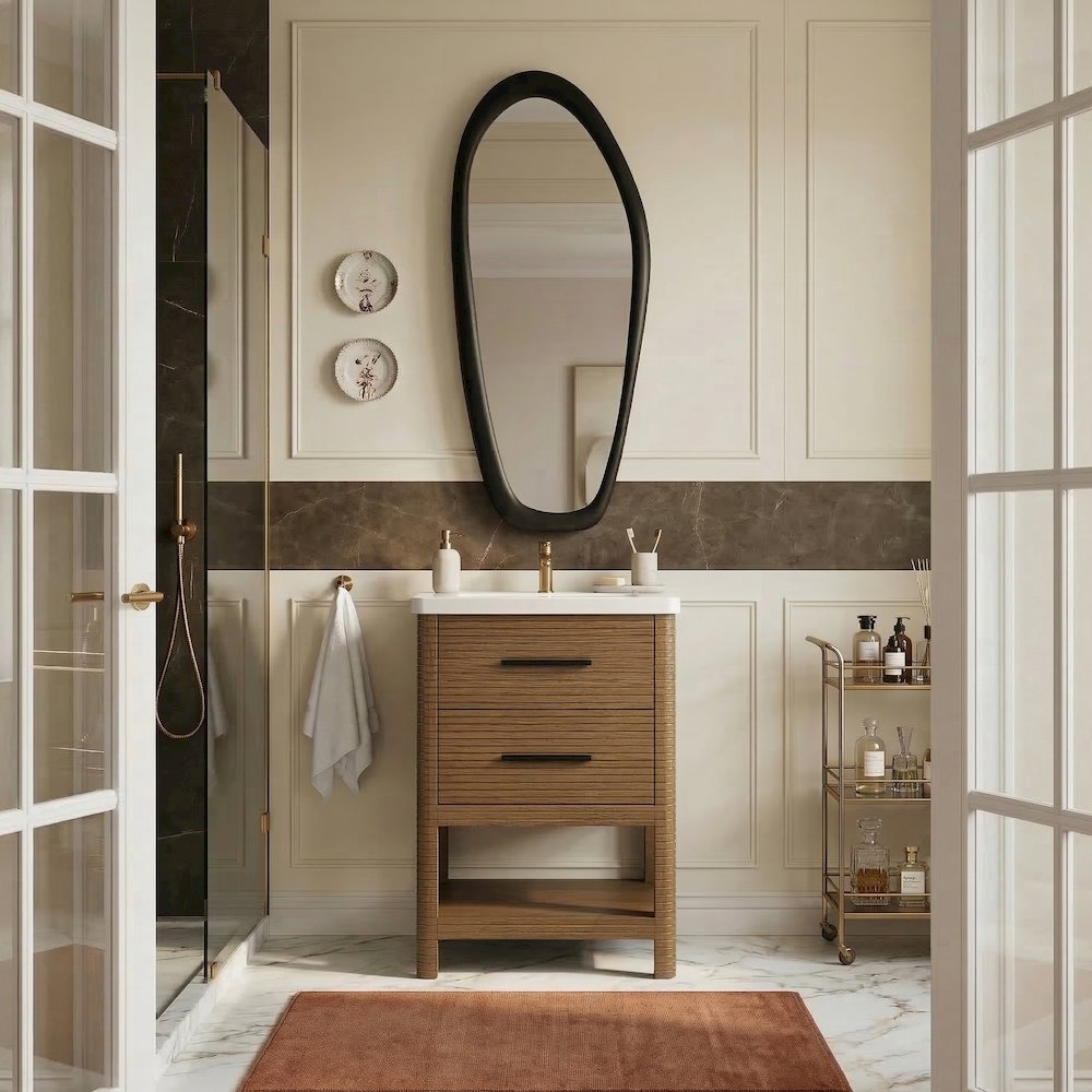 Oakwell 24" Brown Engineered Stone And Solid Wood Bathroom Vanity