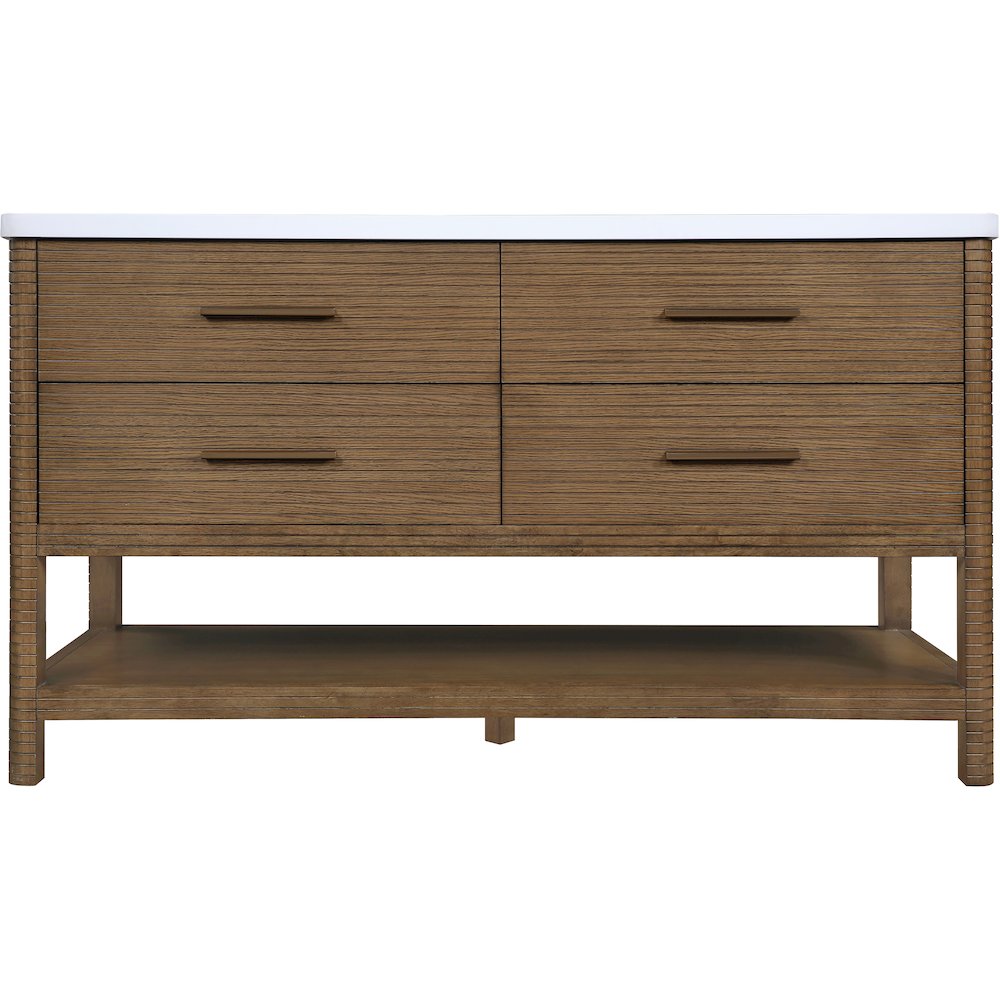 Oakwell 60" Brown Engineered Stone And Solid Wood Bathroom Vanity