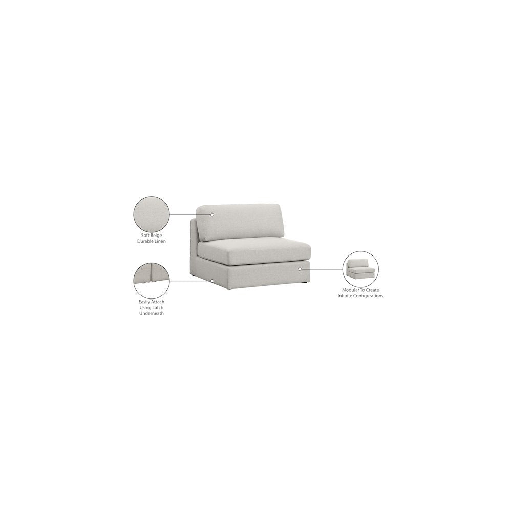 Beckham Beige Durable Linen Textured Fabric Armless