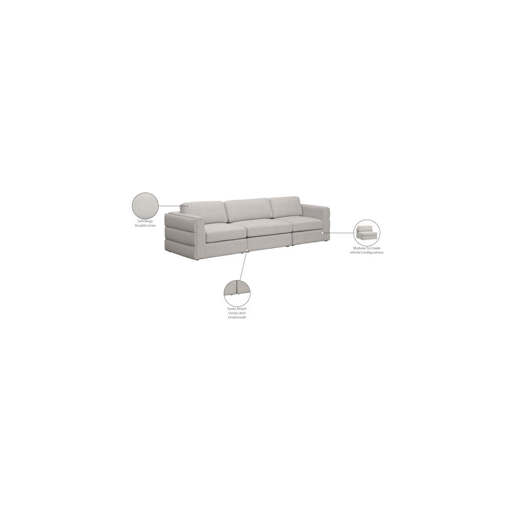 Beckham Beige Durable Linen Textured Fabric Modular Sofa