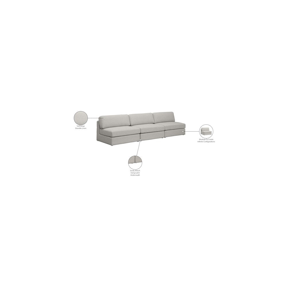 Beckham Beige Durable Linen Textured Fabric Modular Sofa