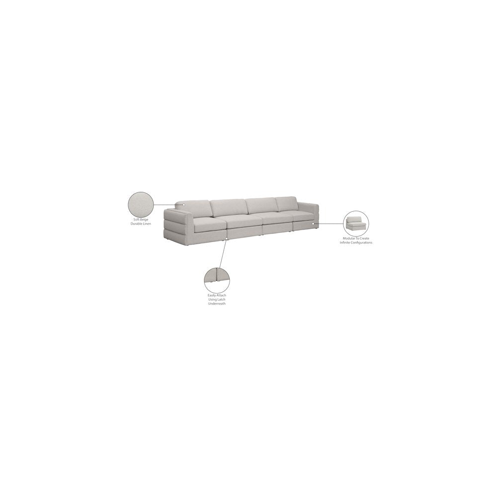 Beckham Beige Durable Linen Textured Fabric Modular Sofa