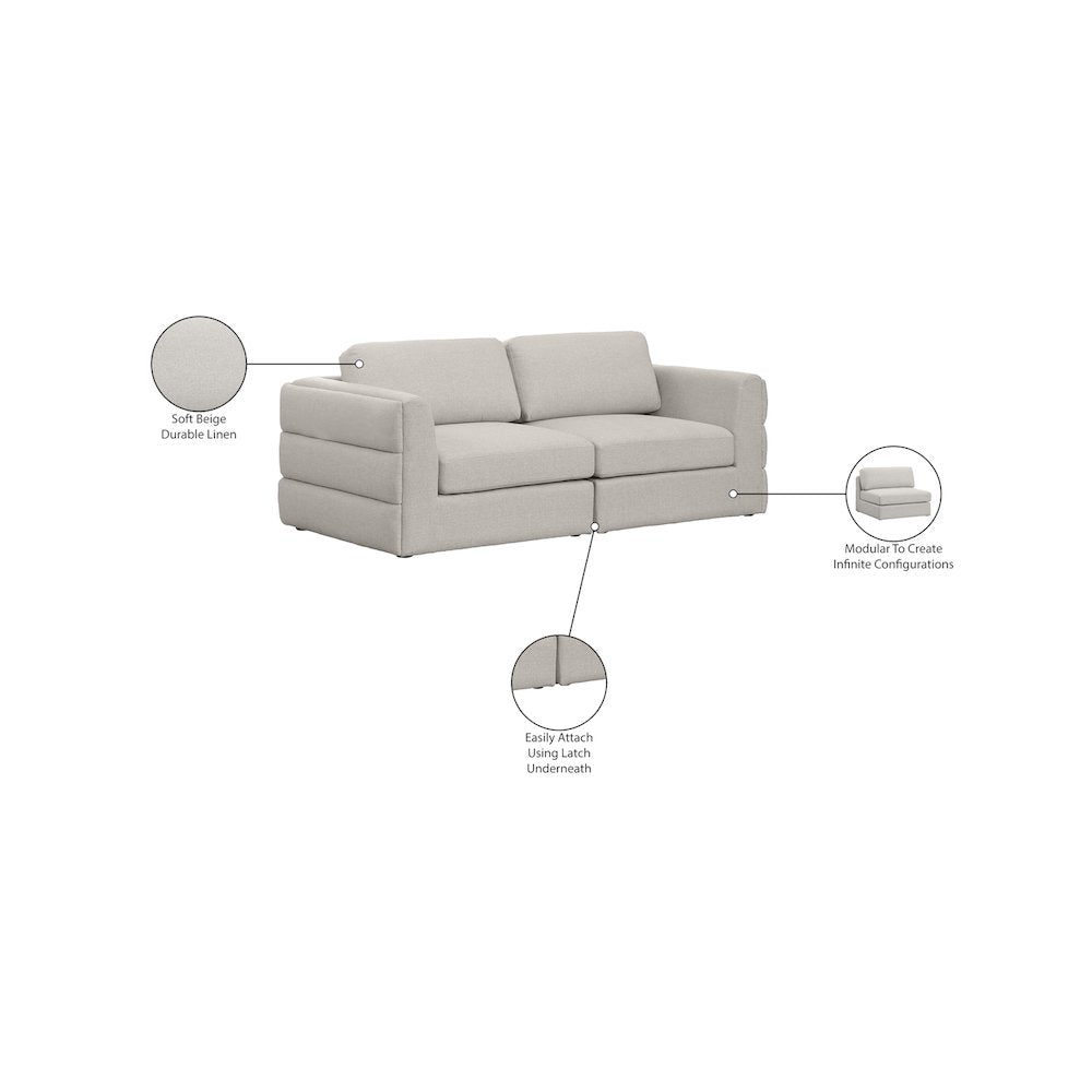 Beckham Beige Durable Linen Textured Fabric Modular Sofa