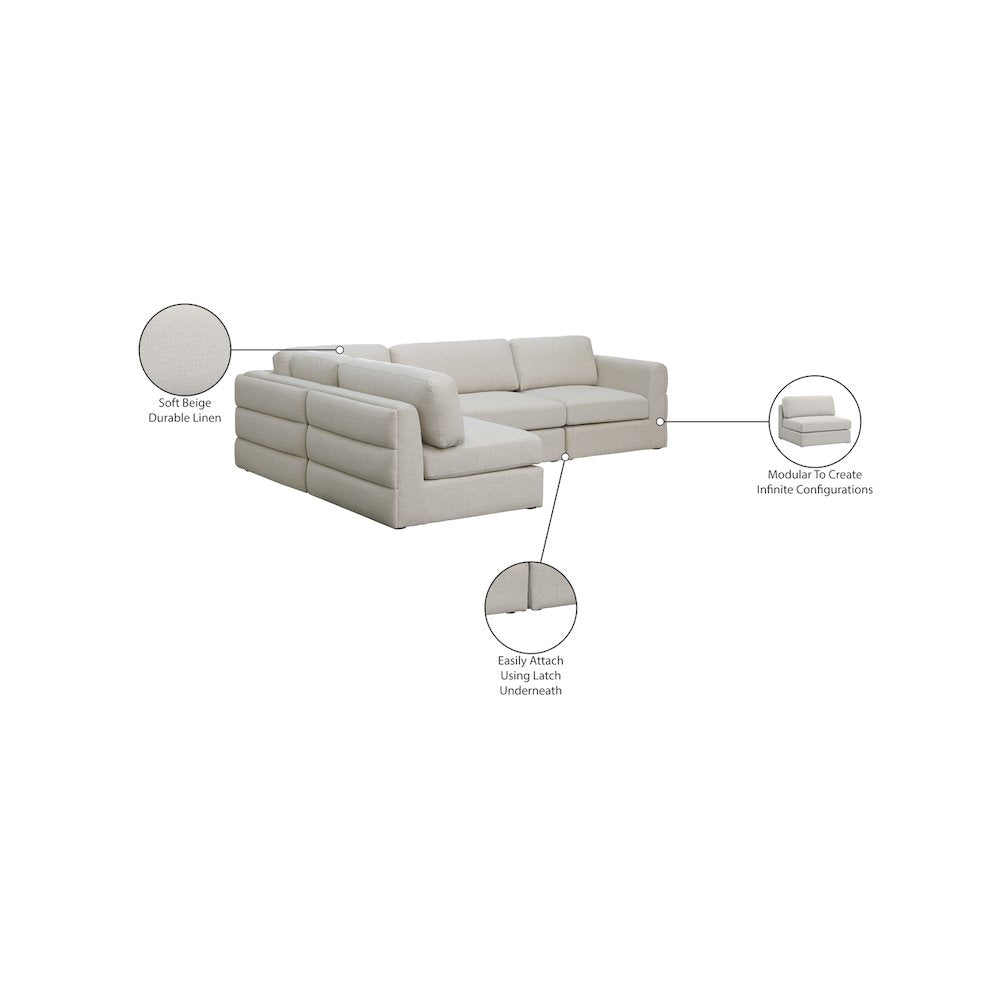 Beckham Beige Durable Linen Textured Fabric Modular Sectional