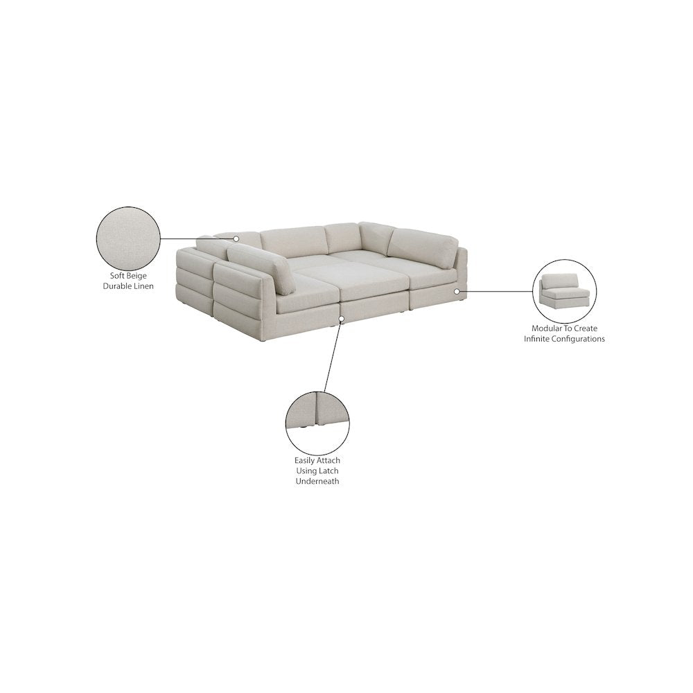 Beckham Beige Durable Linen Textured Fabric Modular Sectional