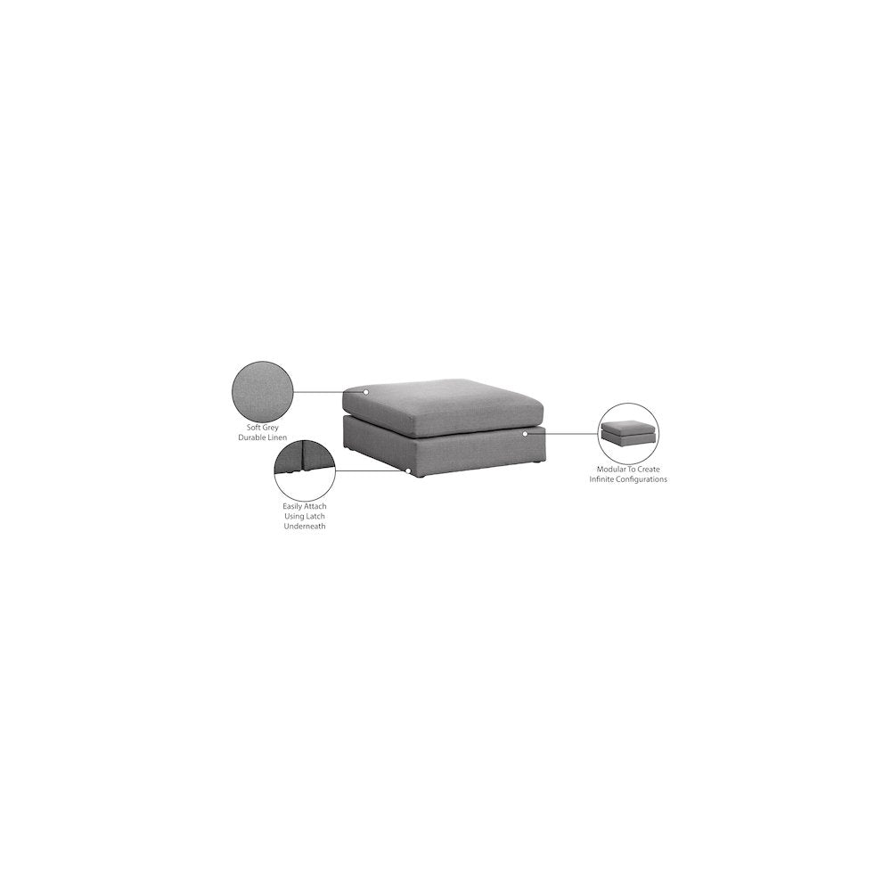 Beckham Grey Durable Linen Textured Fabric Ottoman