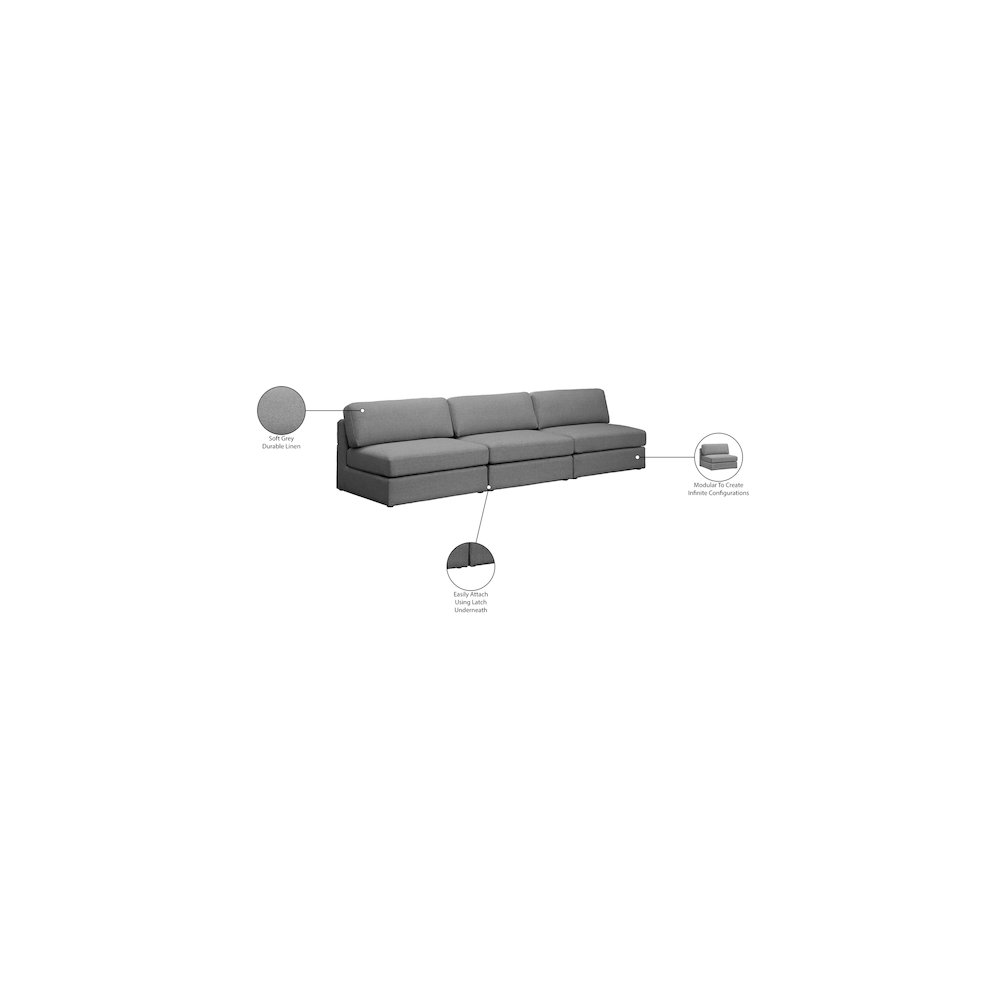 Beckham Grey Durable Linen Textured Fabric Modular Sofa