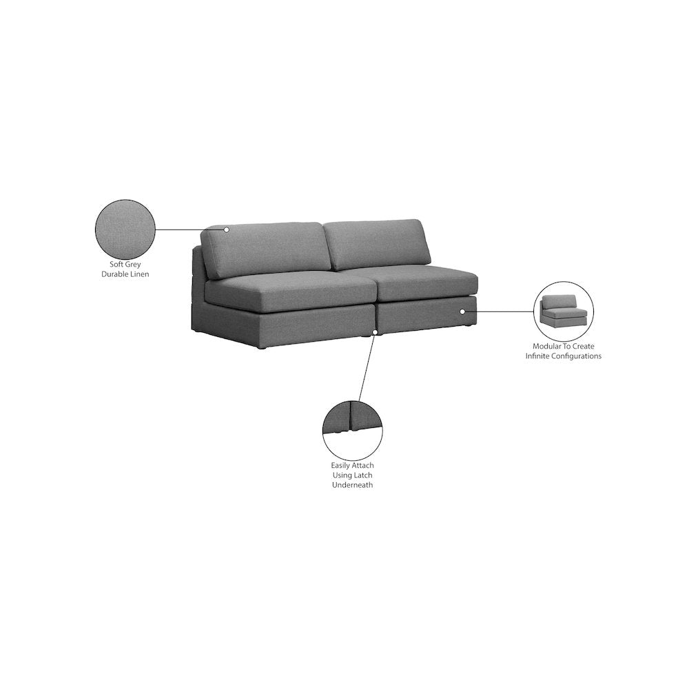 Beckham Grey Durable Linen Textured Fabric Modular Sofa