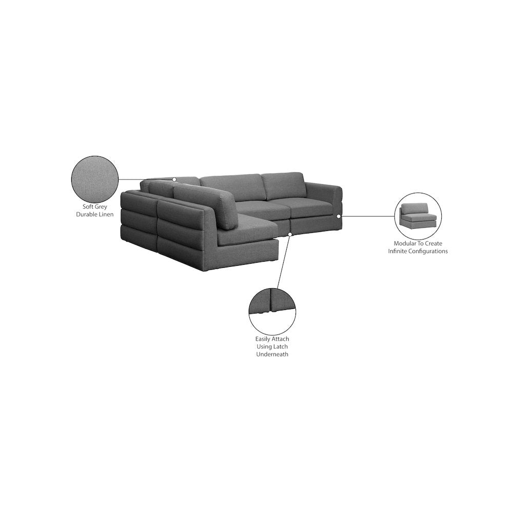 Beckham Grey Durable Linen Textured Fabric Modular Sectional
