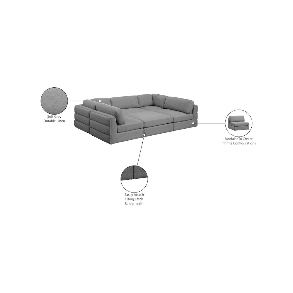 Beckham Grey Durable Linen Textured Fabric Modular Sectional
