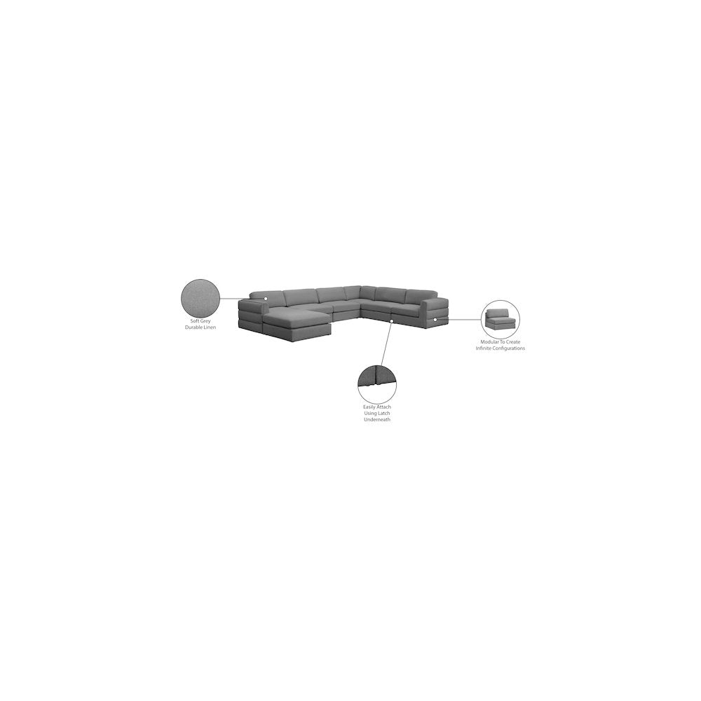 Beckham Grey Durable Linen Textured Fabric Modular Sectional