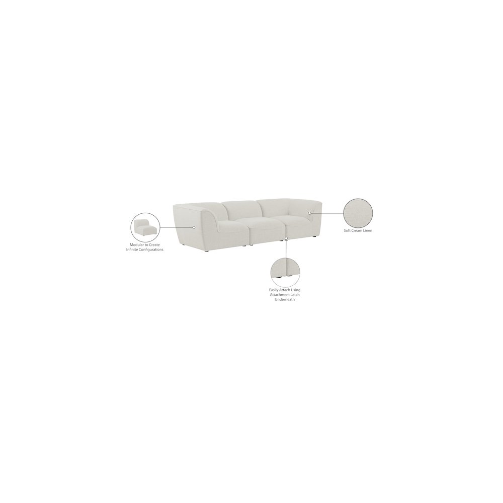 Miramar Cream Durable Linen Textured Modular Sofa