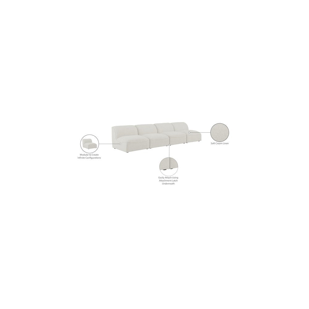 Miramar Cream Durable Linen Textured Modular Sofa