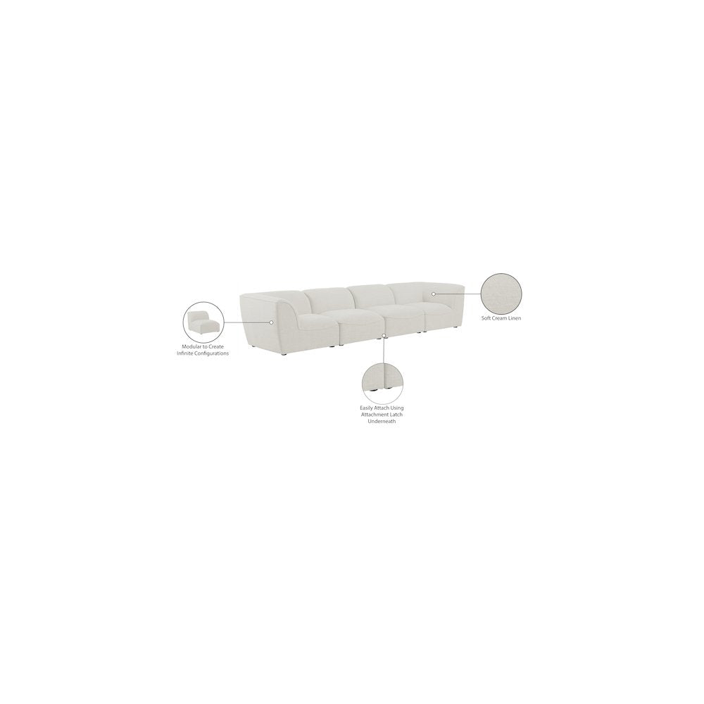 Miramar Cream Durable Linen Textured Modular Sofa