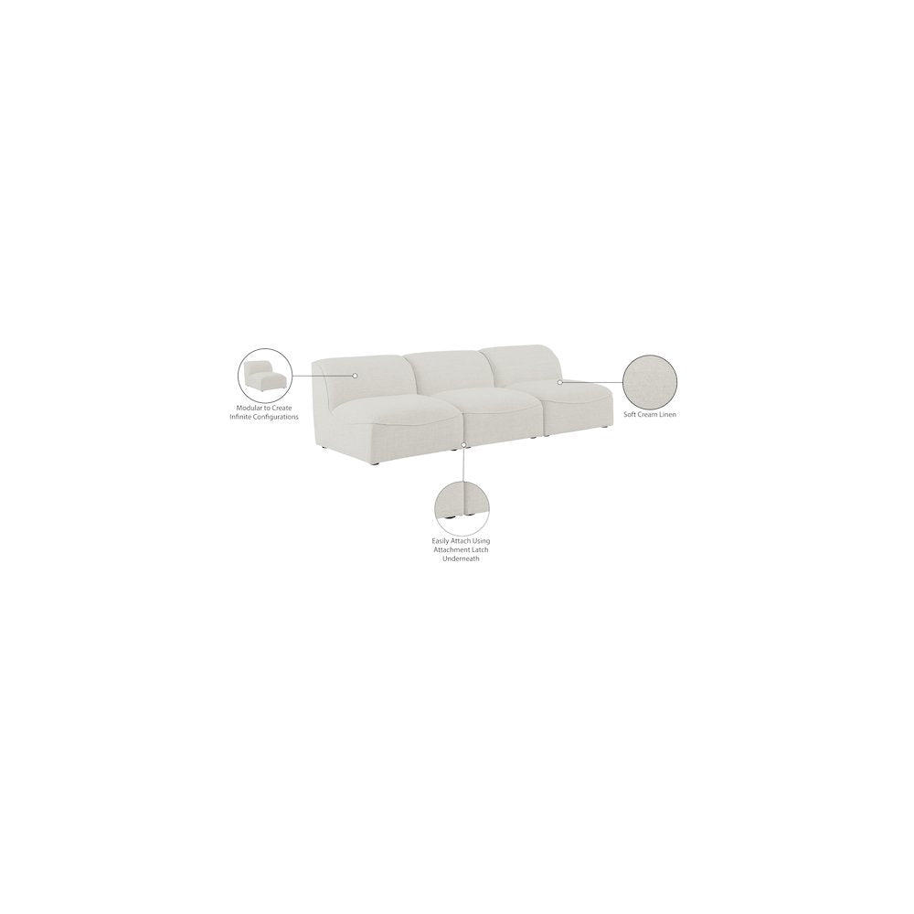 Miramar Cream Durable Linen Textured Modular Sofa