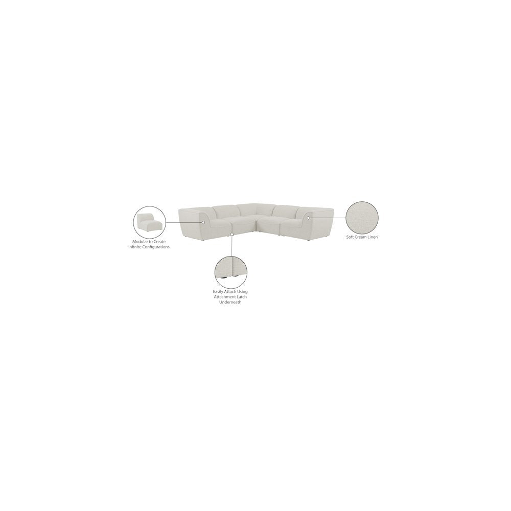 Miramar Cream Durable Linen Textured Modular Sectional