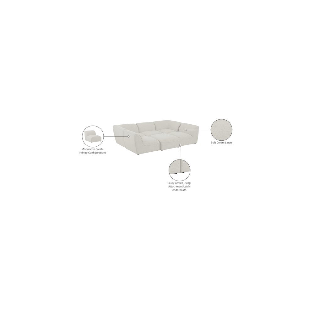 Miramar Cream Durable Linen Textured Modular Sectional