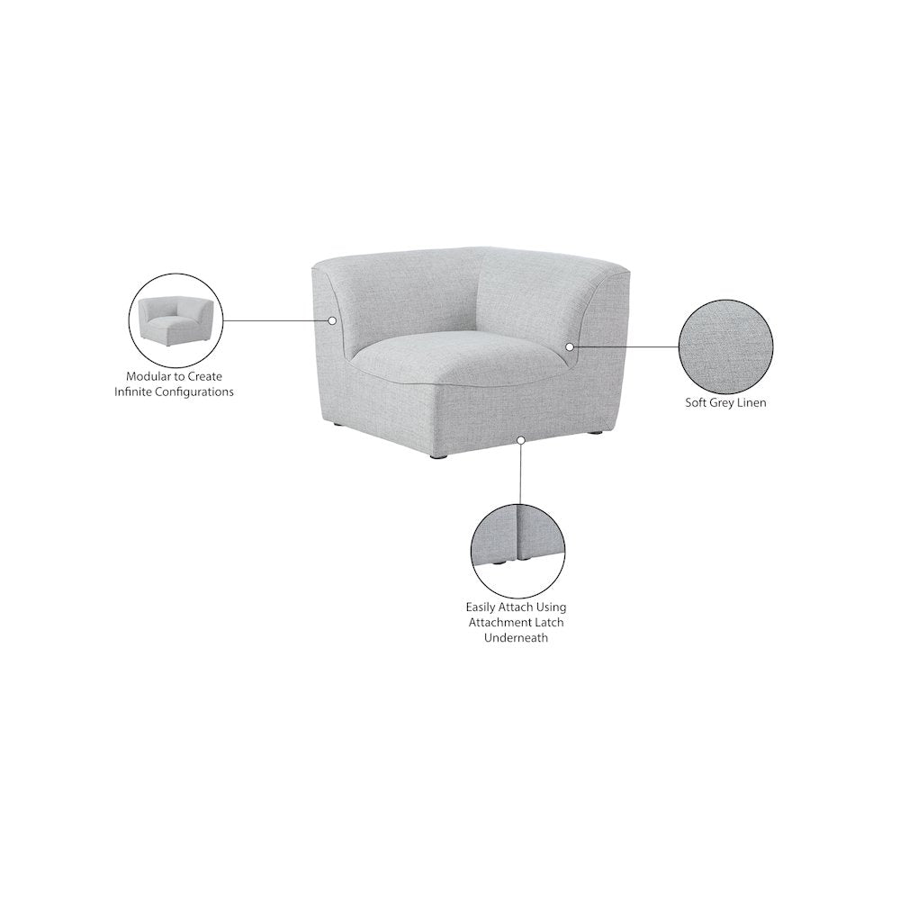 Miramar Grey Durable Linen Textured Corner