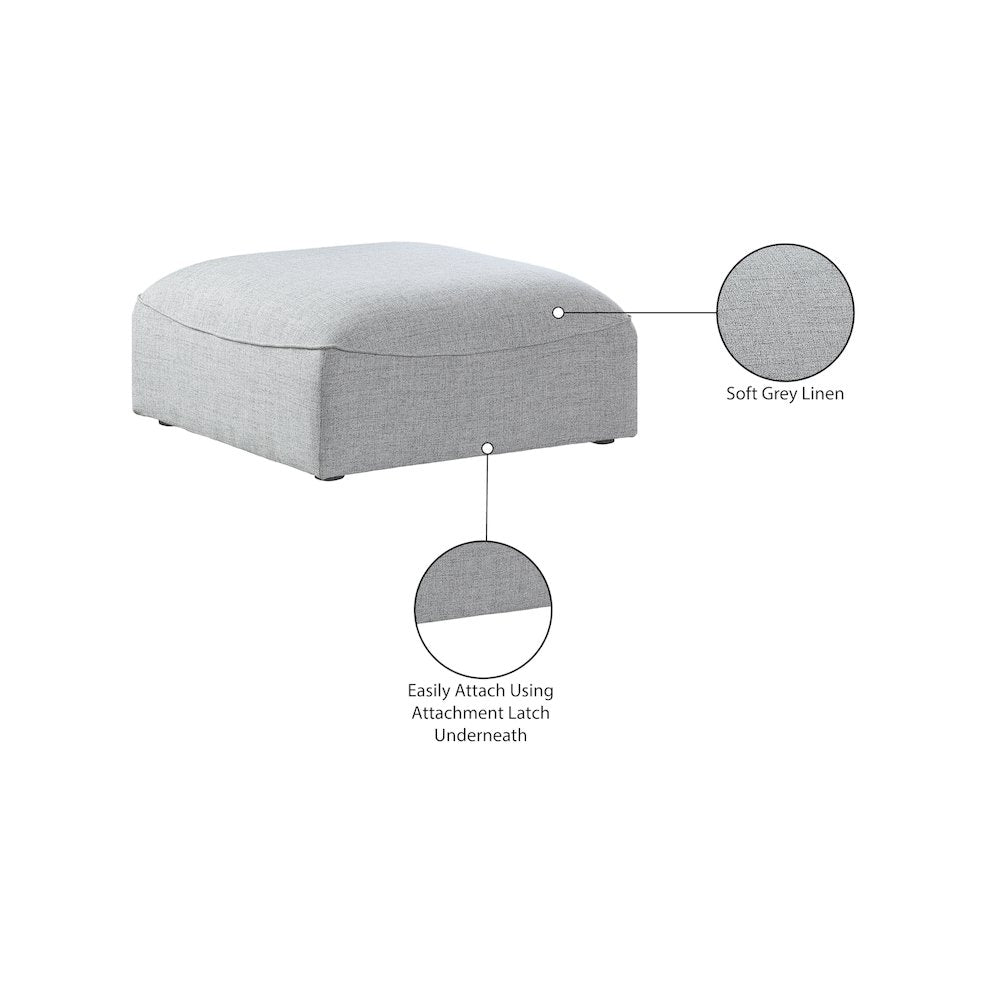Miramar Grey Durable Linen Textured Ottoman