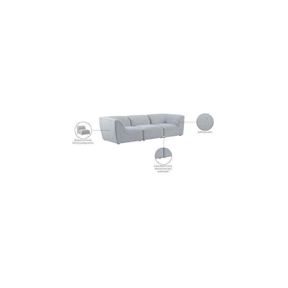 Miramar Grey Durable Linen Textured Modular Sofa