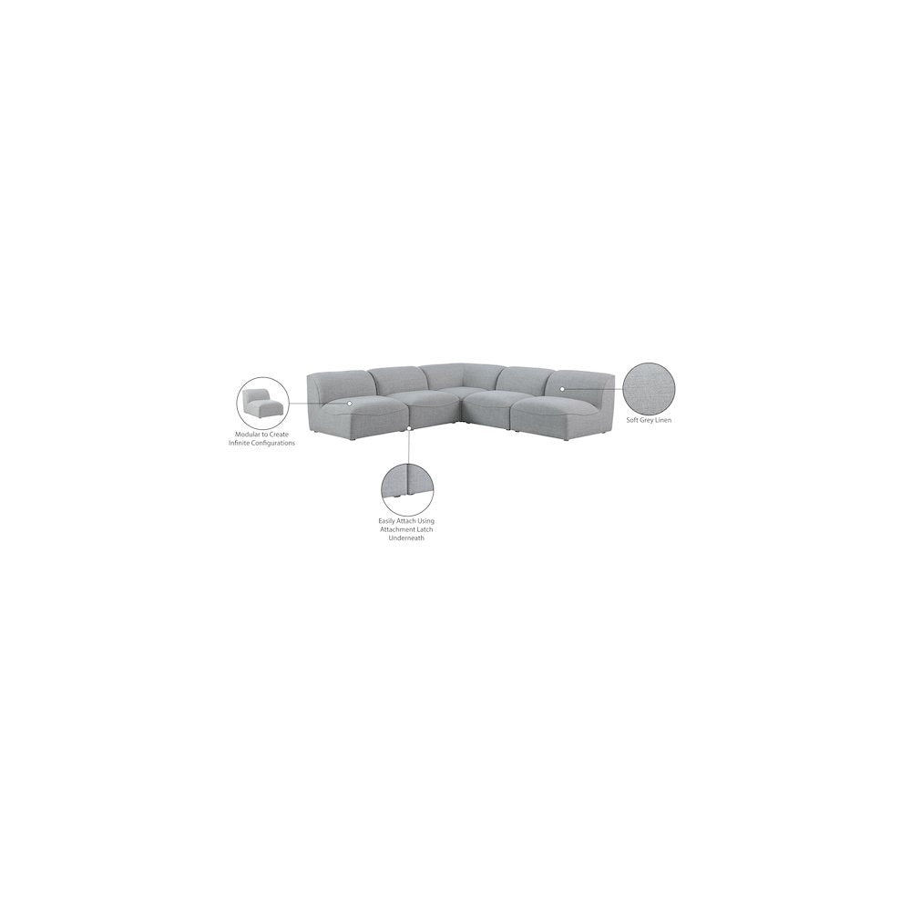 Miramar Grey Durable Linen Textured Modular Sectional