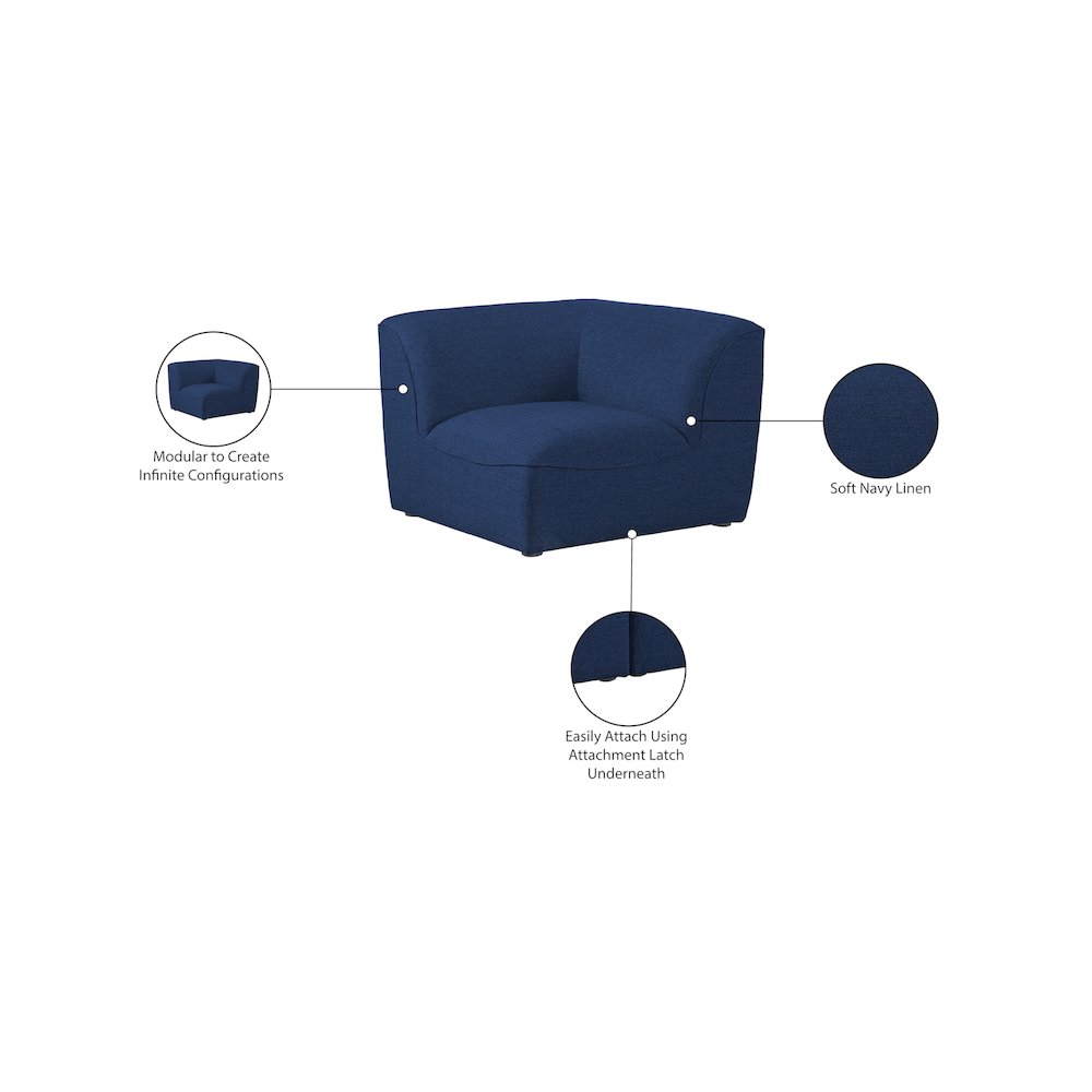 Miramar Navy Durable Linen Textured Corner