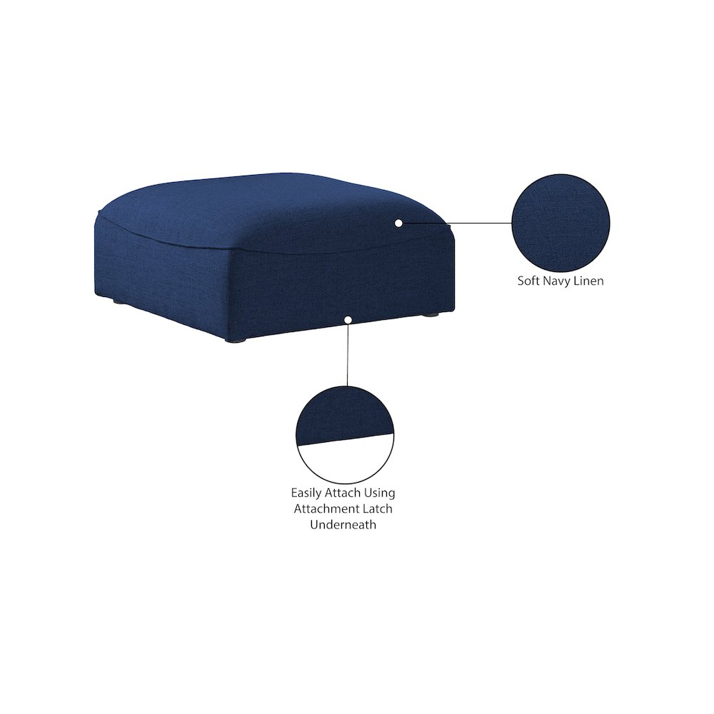 Miramar Navy Durable Linen Textured Ottoman