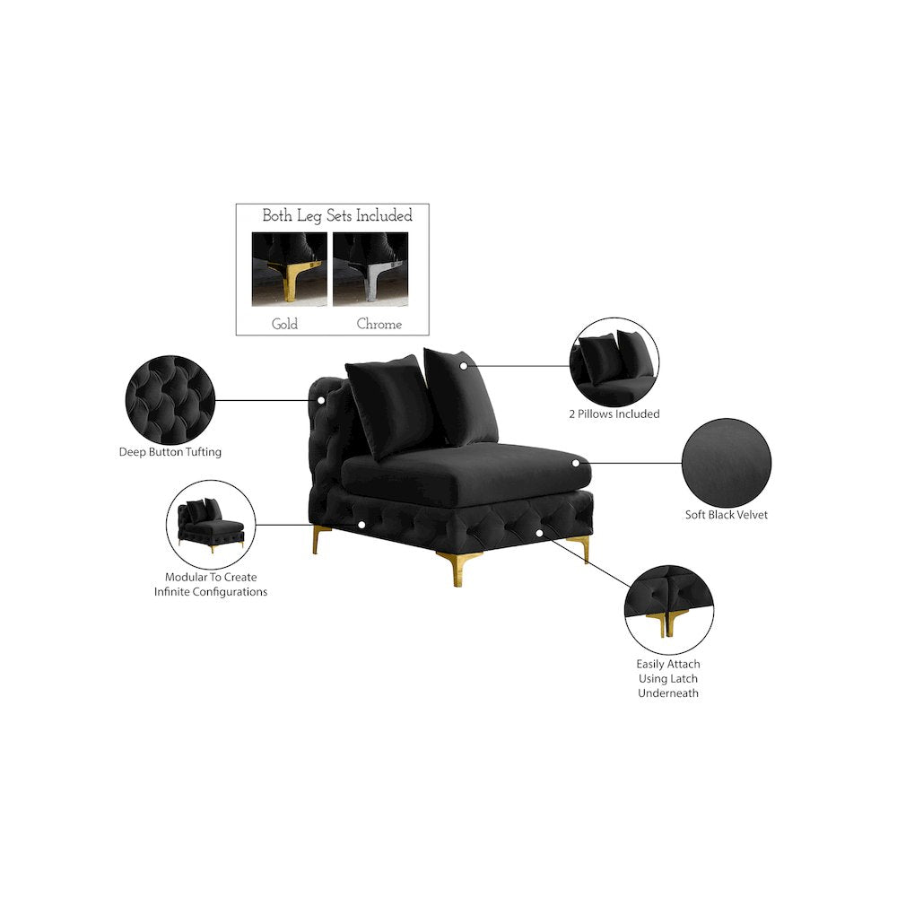 Tremblay Black Velvet Armless Chair