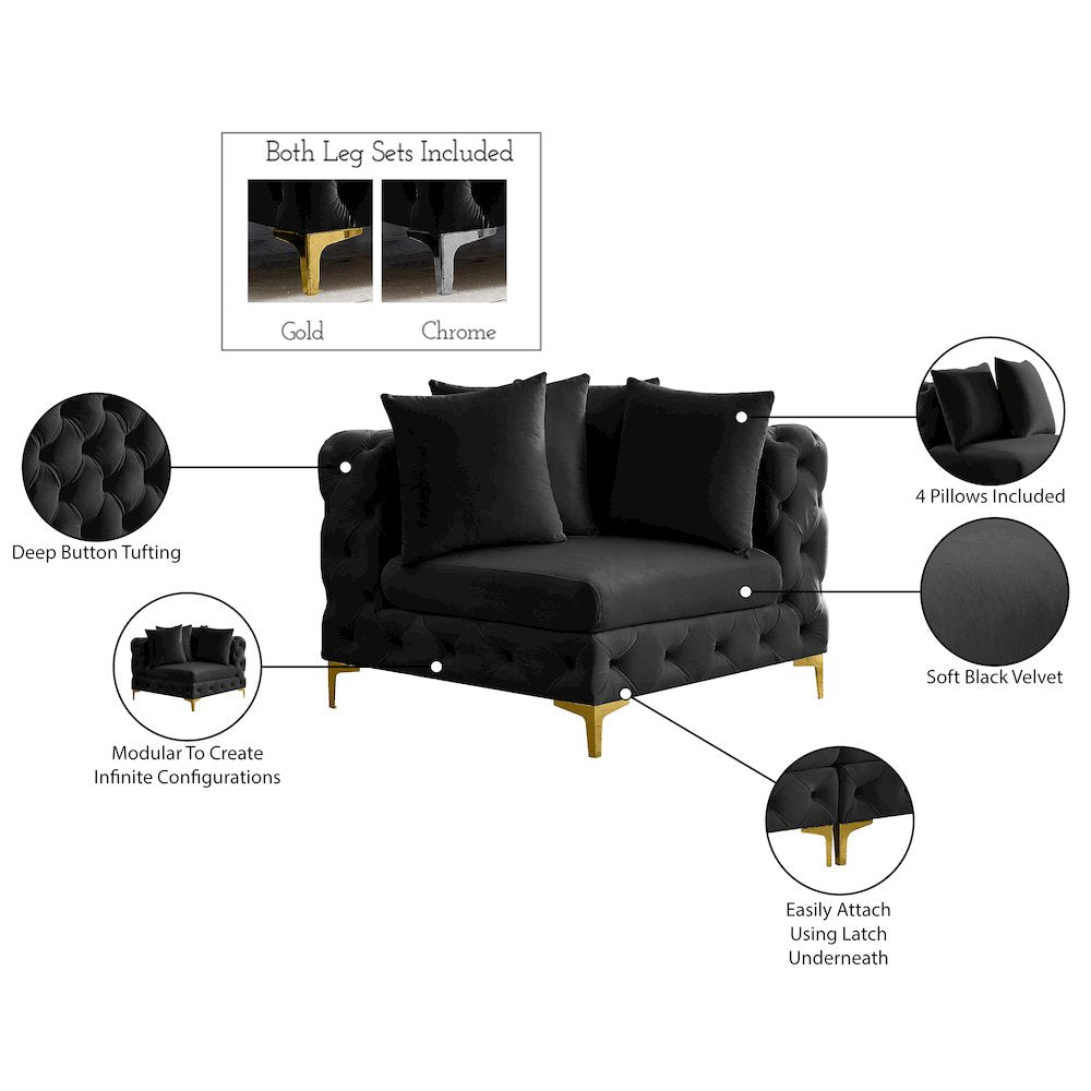 Tremblay Black Velvet Corner Chair
