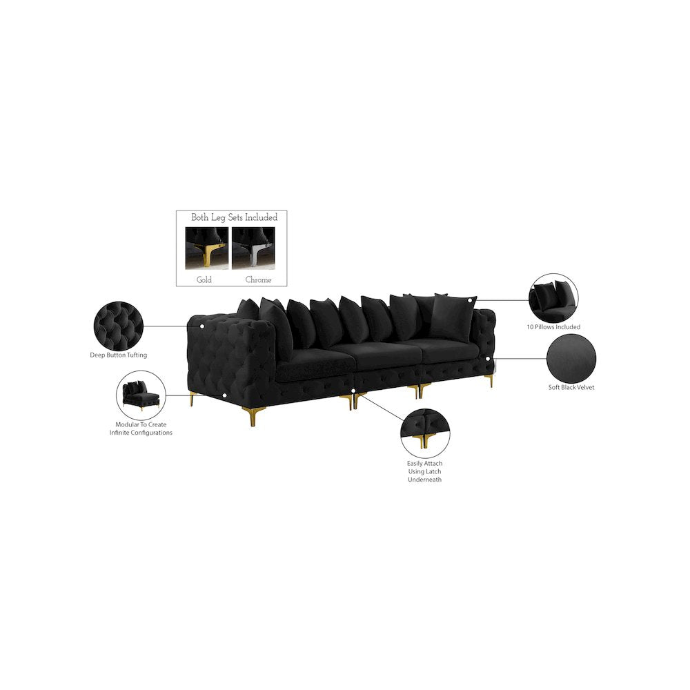 Tremblay Black Velvet Modular Sofa