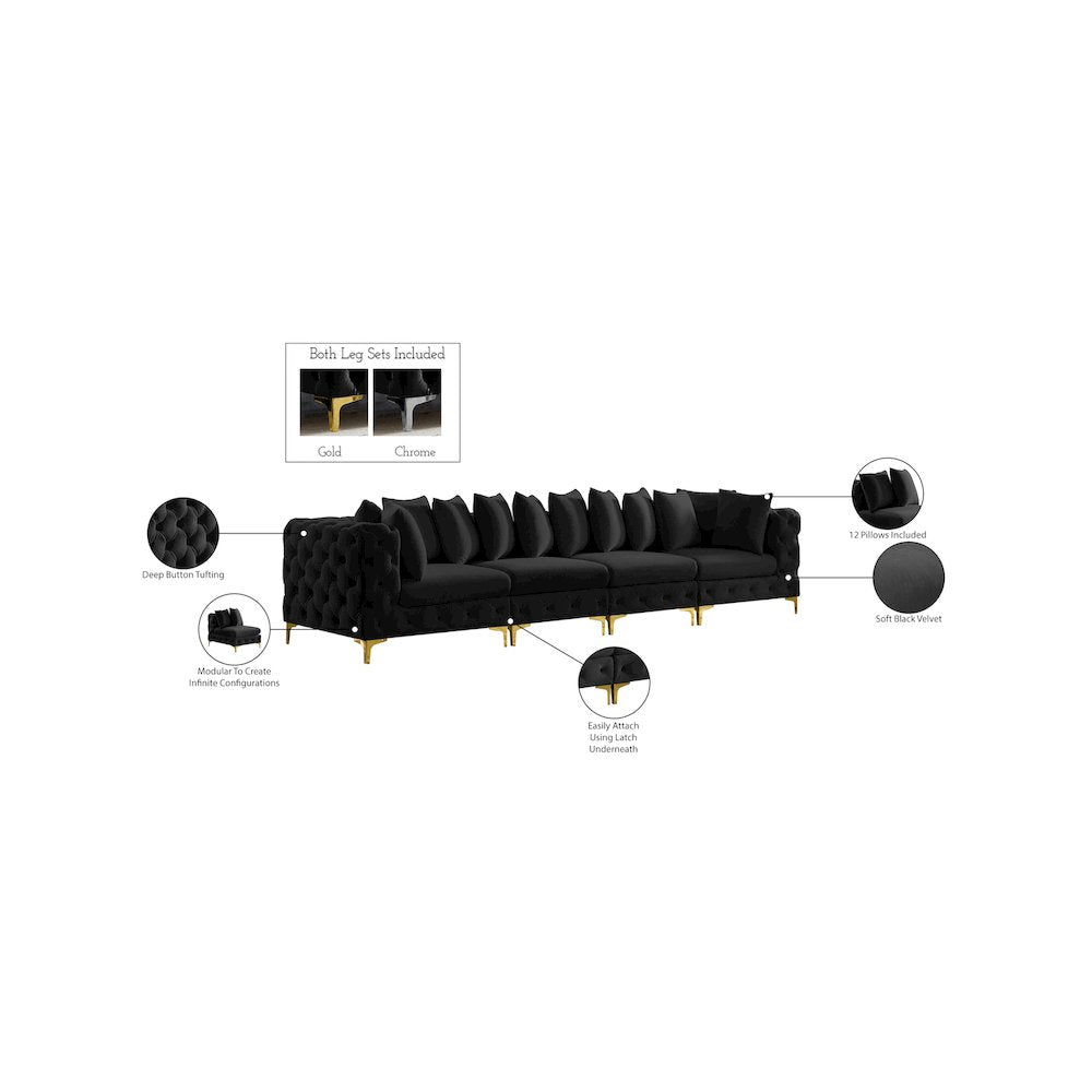Tremblay Black Velvet Modular Sofa