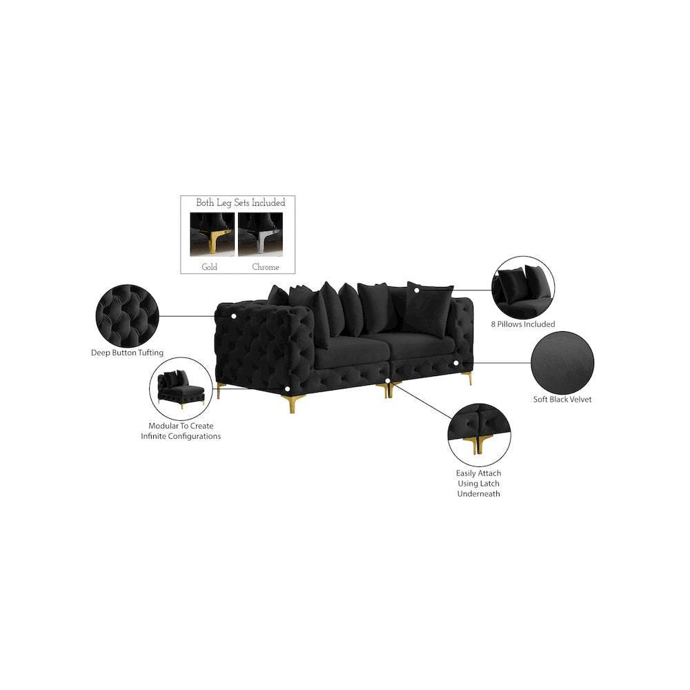 Tremblay Black Velvet Modular Sofa