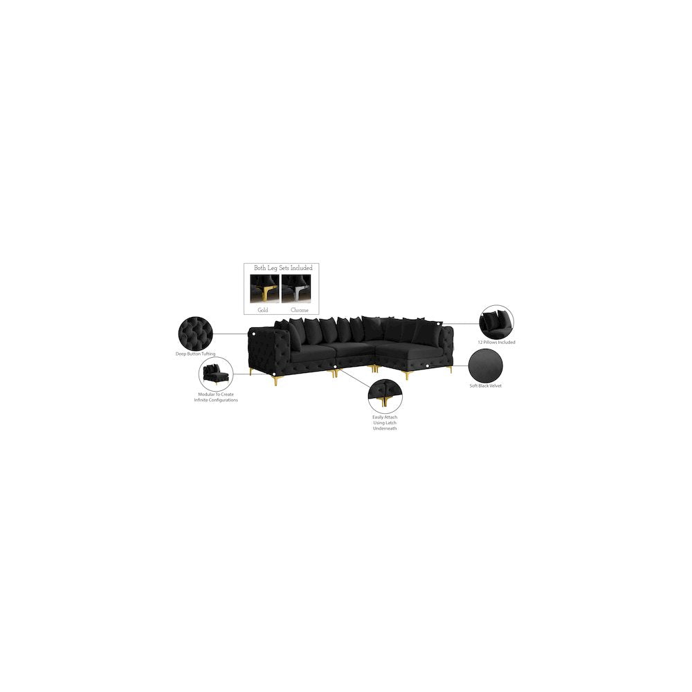 Tremblay Black Velvet Modular Sectional
