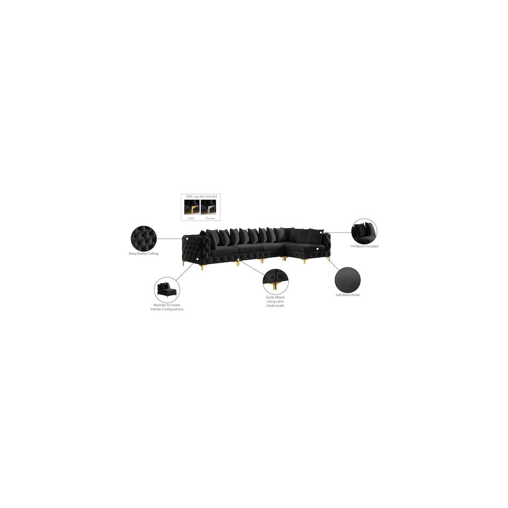 Tremblay Black Velvet Modular Sectional