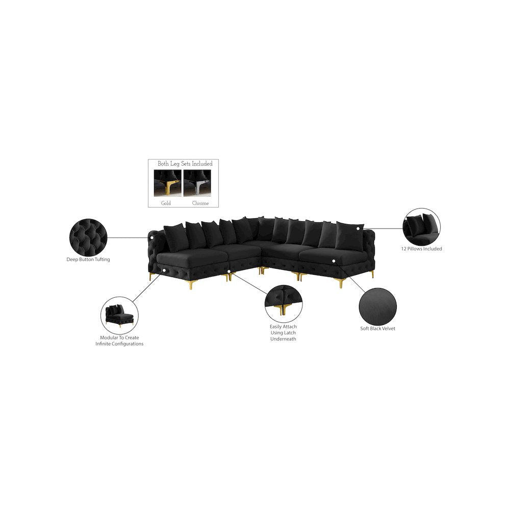 Tremblay Black Velvet Modular Sectional