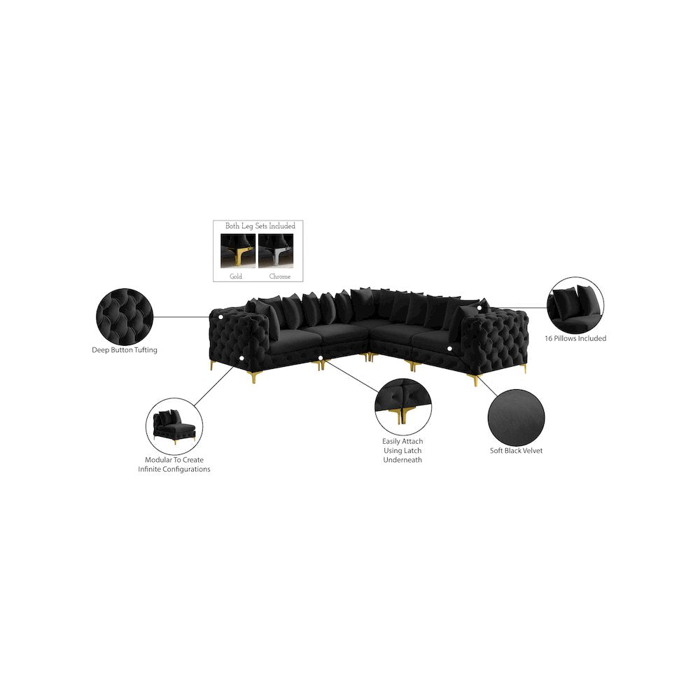 Tremblay Black Velvet Modular Sectional