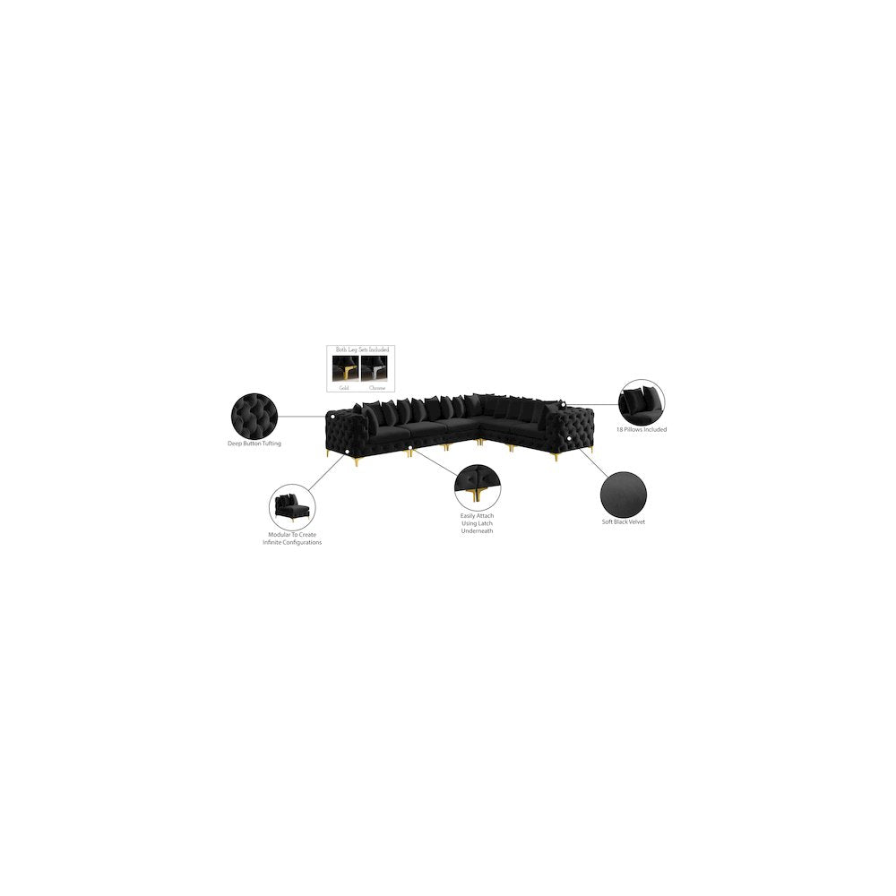 Tremblay Black Velvet Modular Sectional
