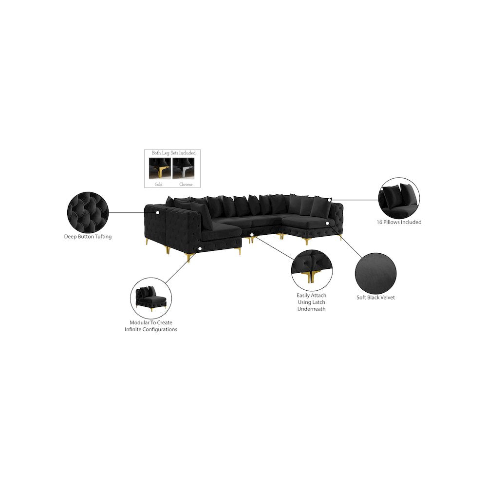 Tremblay Black Velvet Modular Sectional