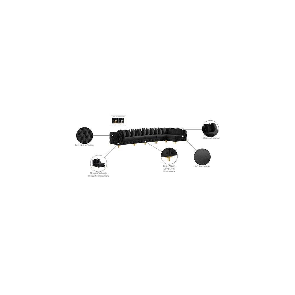 Tremblay Black Velvet Modular Sectional