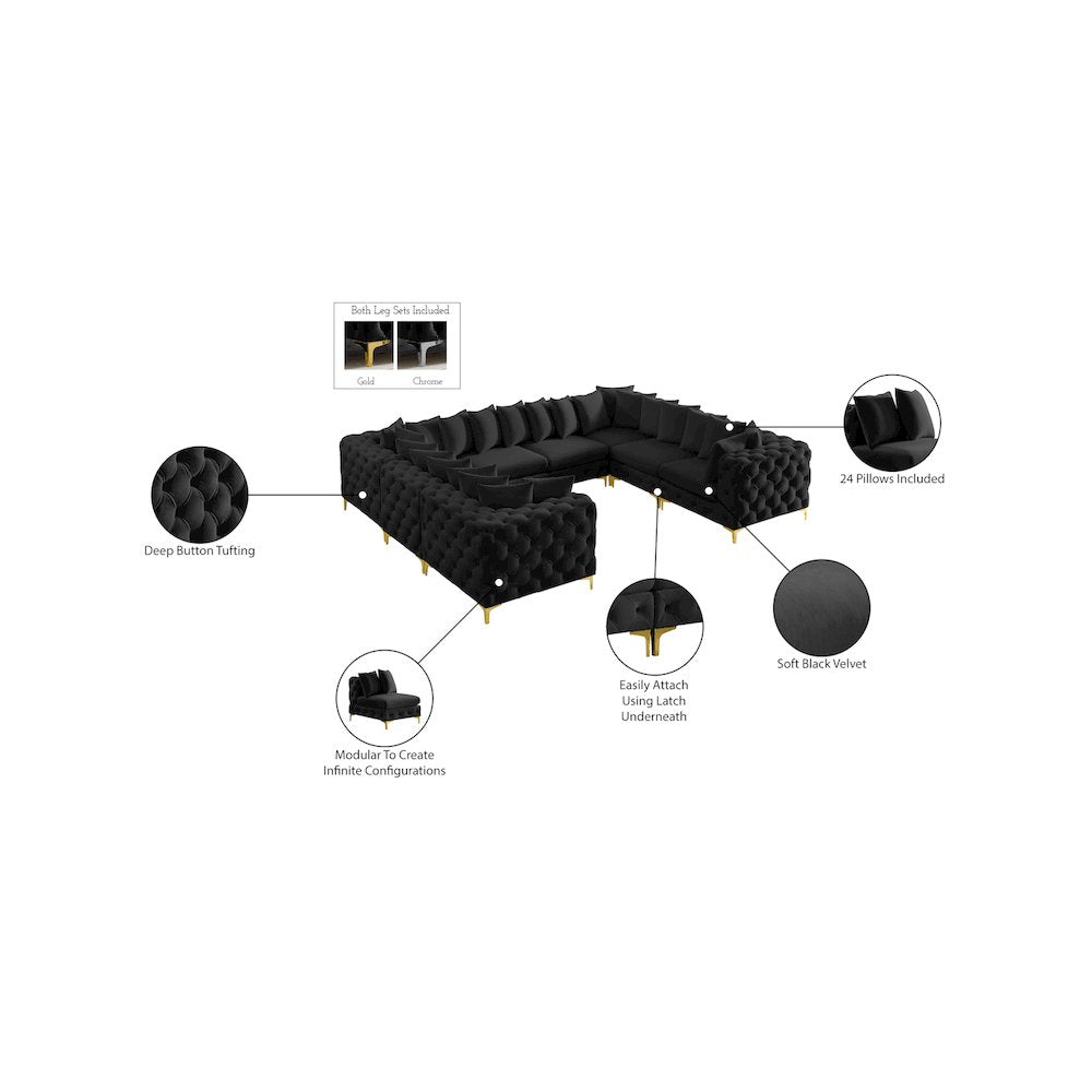 Tremblay Black Velvet Modular Sectional