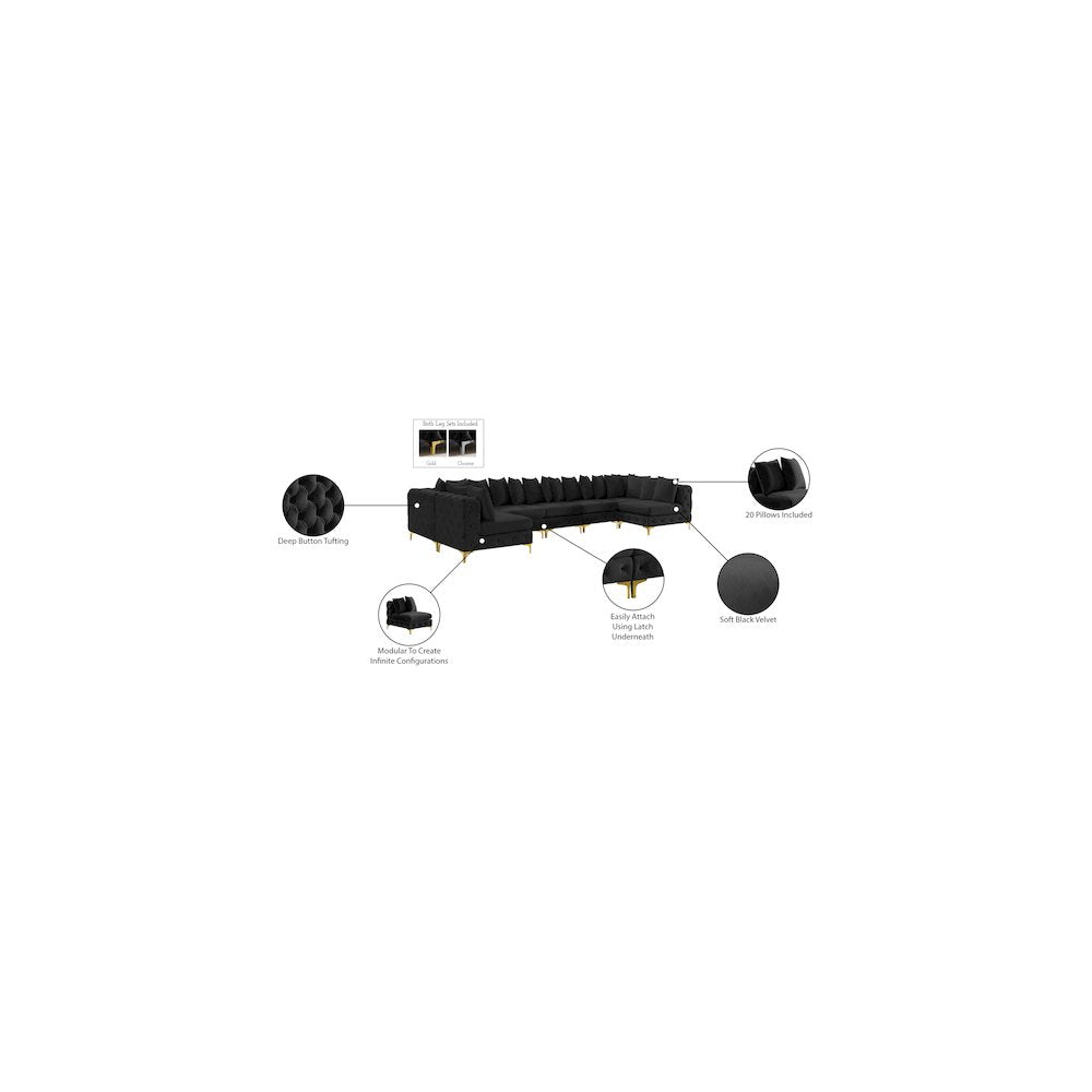 Tremblay Black Velvet Modular Sectional