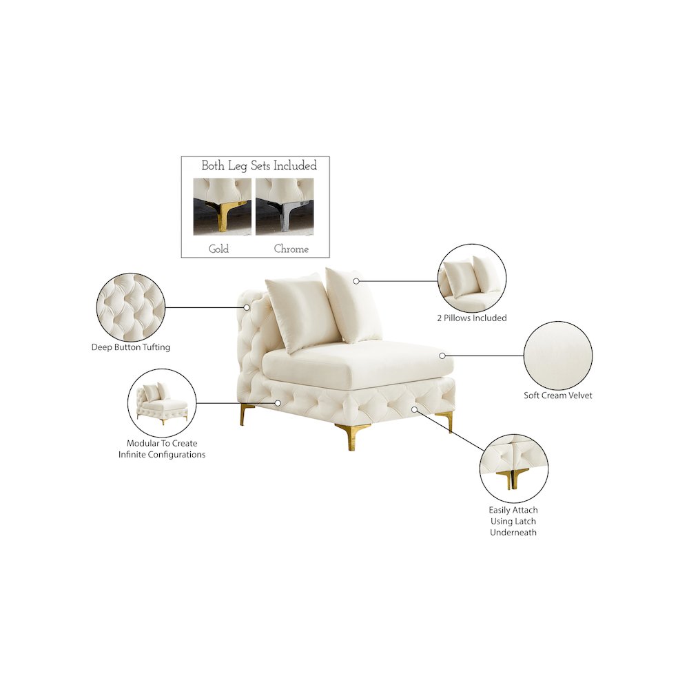Tremblay Cream Velvet Armless Chair