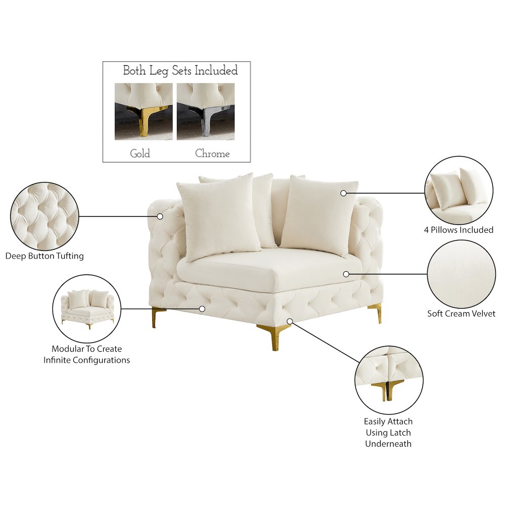 Tremblay Cream Velvet Corner Chair
