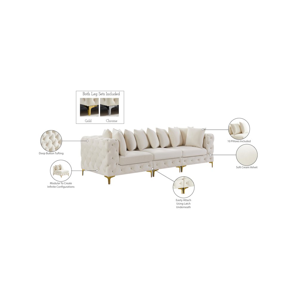 Tremblay Cream Velvet Modular Sofa