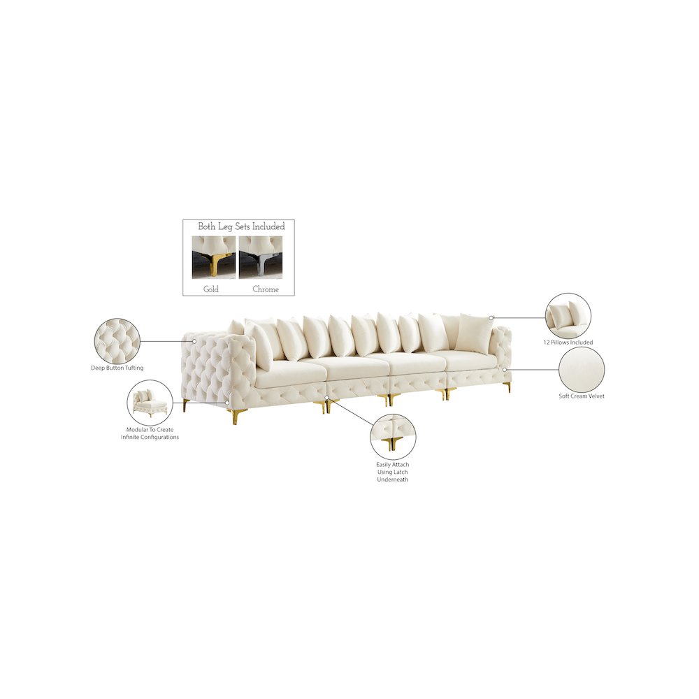 Tremblay Cream Velvet Modular Sofa
